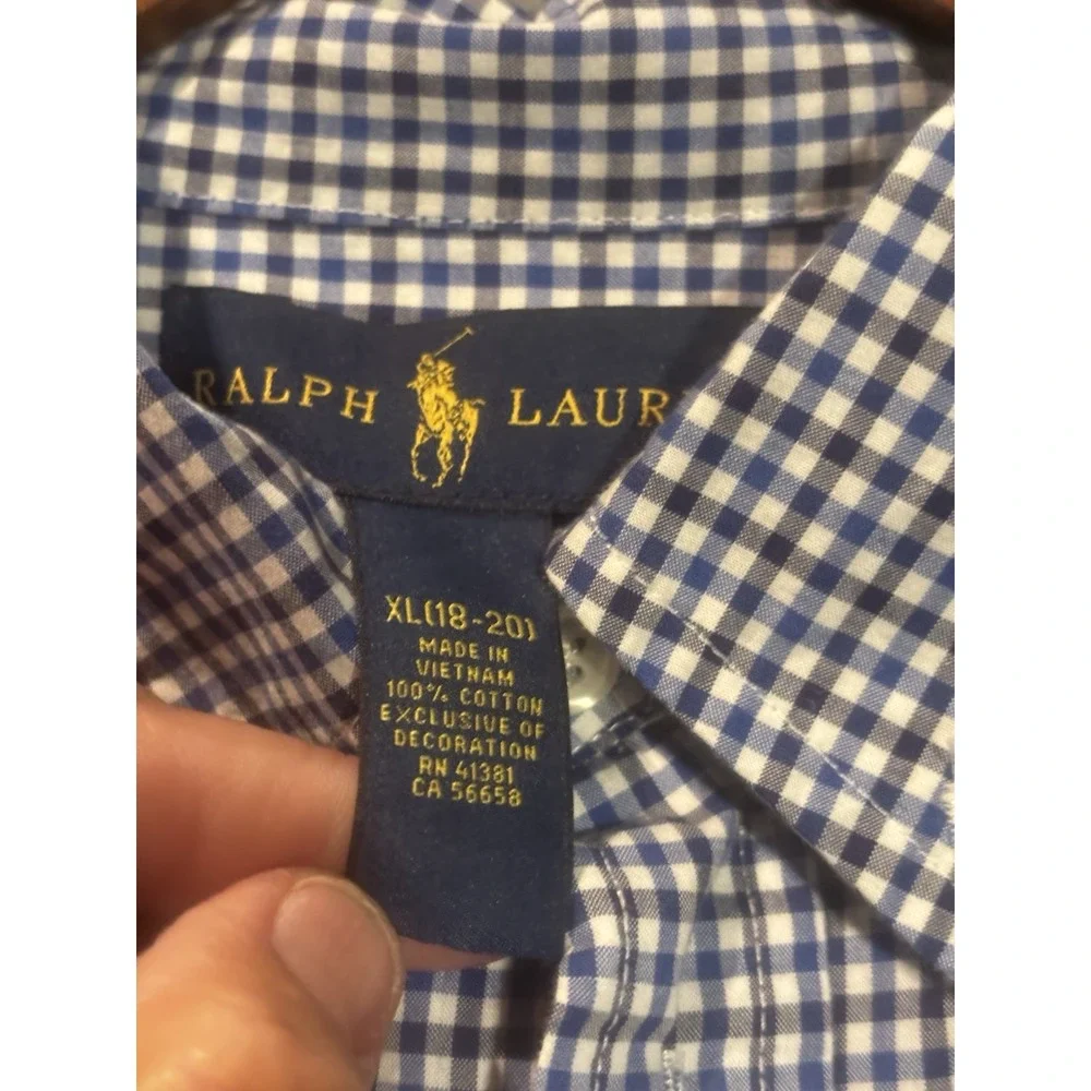 Polo Ralph Lauren Youth XL 18-20 Blue Check Button Down Long Sleeve Shirt